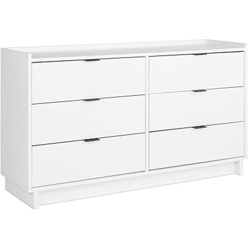 Prepac Simply Modern 6-Drawer Double Dresser for Bedroom, Chest of Drawers, Modern Bedroom Furniture, 52.5” wide x 16” deep x 29.5” tall, White
