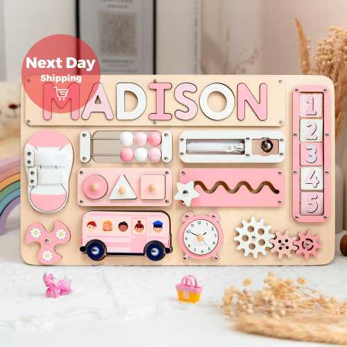 Personalized Name Puzzle & Busy Board, Montessori Wooden Toy, Gift for Baby Girl, 1st Celebrations, Timeless Keepsake for Little Hands