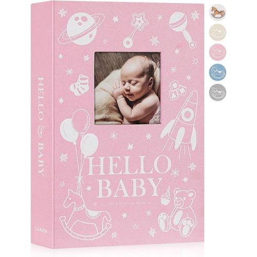 Lanpn Baby Photo Album 4x6 300 Pockets, Linen Newborn Bebe Ultrasound Photo Album with Memo Writing Area, Cover Photo Book, Picture Album for kids, Baby Girl Memory Book Keepsake Pink