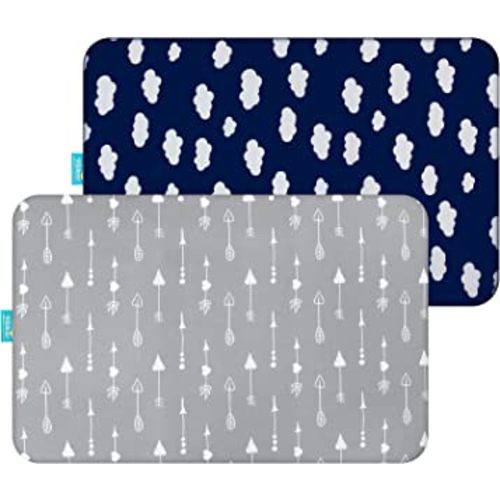 Pack N Play Sheets Fitted, 2 Pack Portable Playard Pack and Play Sheet, Ultra Soft Mini Crib Sheets, Navy Cloud and Grey Arrowhead