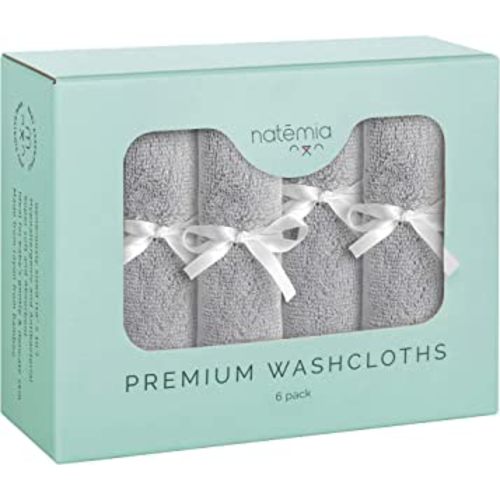 Natemia Rayon from Bamboo Baby Washcloths (6-Pack) | Extra Soft & Absorbent Towels for Baby’s Sensitive Skin | Perfect 10”x10” Reusable Wipes | Great Baby Shower/Registry Present