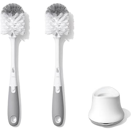 OXO Tot Bottle Brush with Nipple Cleaner and Stand – Gray, 2-Pack