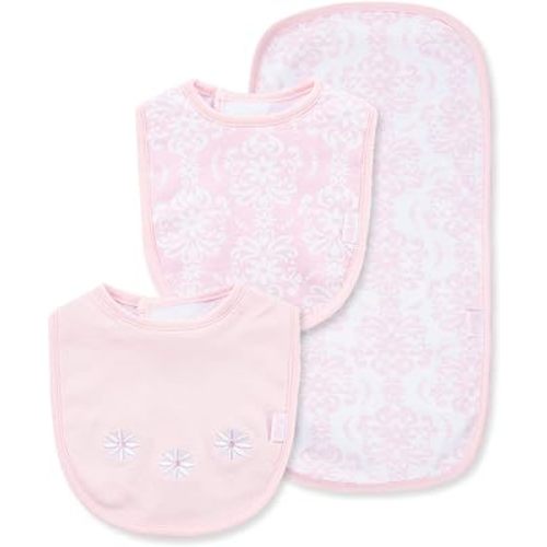 Little Me Baby Boys and Girls 100% Cotton 3-Piece Bib and Burp Sets, 2 Bibs and 1 Burp Cloth