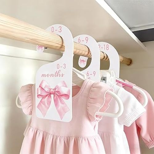 FYSUIMU 8Pcs Pink Bow Baby Closet Dividers Watercolor Bowknot Hanging Paper Closet Organizer Thicken Baby Wardrobe Organizer for Home Nursery Baby Shower
