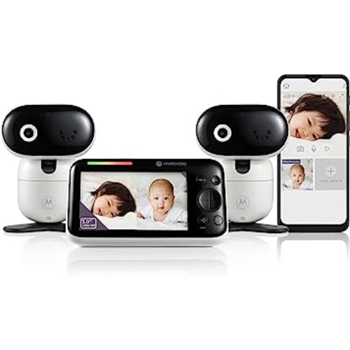 Motorola Nursery PIP1610 2-Camera Video Baby Monitor, 2-Way Audio, 5" Screen, 1000ft Range, Wall Mount, Remote Pan/Tilt/Zoom, Room Temp, Lullabies