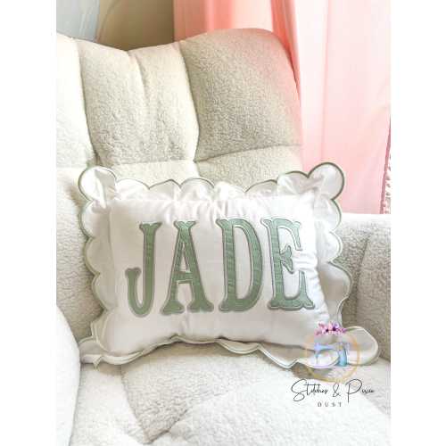 Scallop Pillow Sham/Monogram Nursery Pillow/Personalized Baby Gift/Bow Pillow/College Monogram Pillow/Decorative Throw/Monogram Pillow Sham