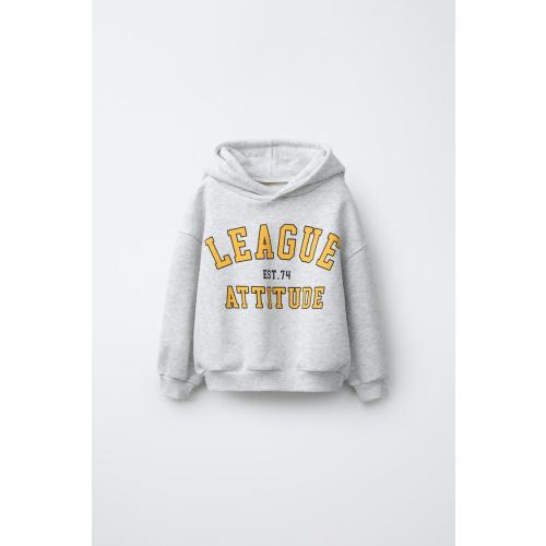 HOODIE SWEATSHIRT WITH TEXT - Gray marl | ZARA United States