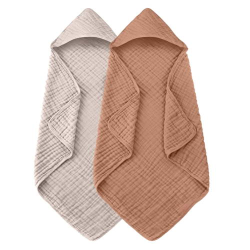 itvber Hooded Baby Towels for 2 Pack 100% Muslin Organic Cotton Baby Bath Towel with Hood 35 Inch for Babies Toddler Soft and Absorbent Boy and Girl Bath All Season