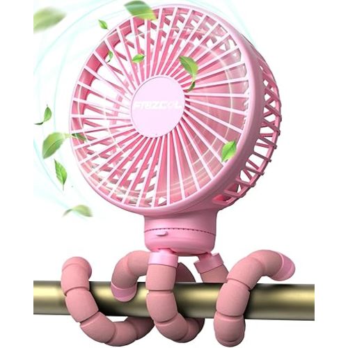 FRIZCOL Stroller Fan for Baby - Portable Fans Rechargeable - Battery Operated Fan(Use for 24Hrs) - Fans for Handheld/Clip On/Car Seat/Desk/Camping (Pink)