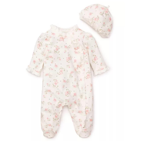 Girls' Vintage Rose Footie & Cap - Baby