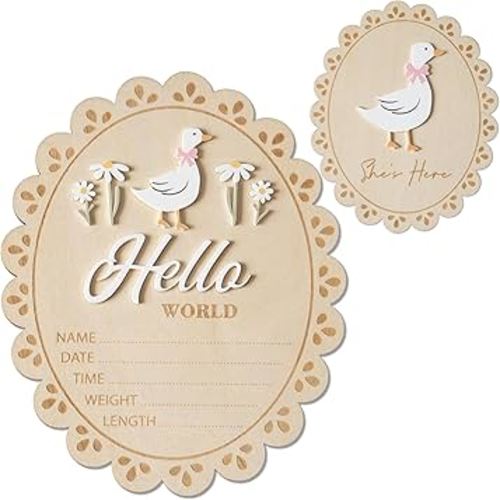 Baby Announcement Sign, Hello World Newborn Sign for Hospital, She’s Here Card, Baby Announcements Ideas, Newborn Photography Props Double-Sided (HW1)