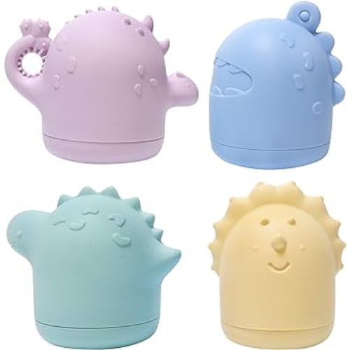 Mold Free Silicone Bath Toys Dino for Baby Infants 6-12 Months - 4PCS Bath Squirt Toys Dinosaurs Animals Bathtub Float Toy for Water Play, Non Toxic Soft and Safe Preschool Kids Shower Toys