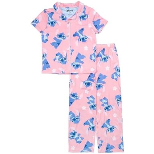Disney Girls' 2-Piece Loose-fit Button Down Pajama Set, Soft & Cute for Kids