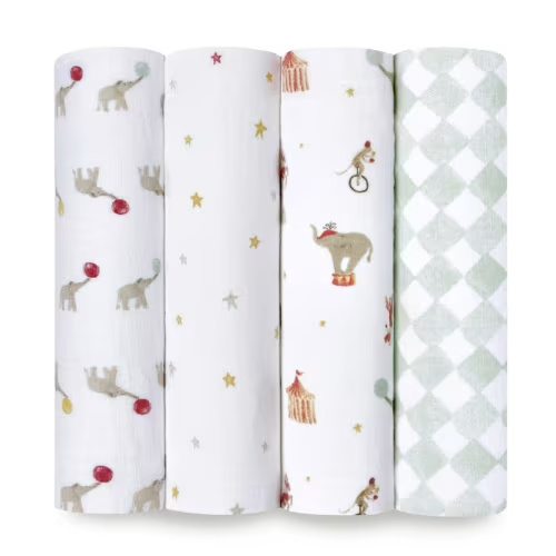 4Pk Muslin Swaddle, Elephant Circus