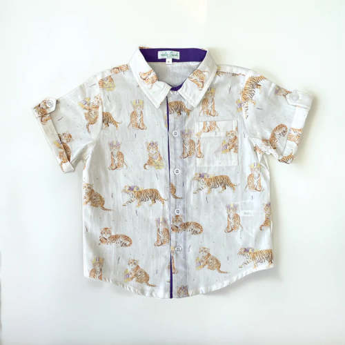 Nola Tawk LSU Short Sleeve Collared Shirt