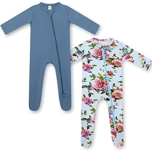 HAPIU Rayon from Bamboo Baby Footed Pajamas, 2 Way Zipper YKK, Footie for Baby Boy Girls, Newborn-24 Months