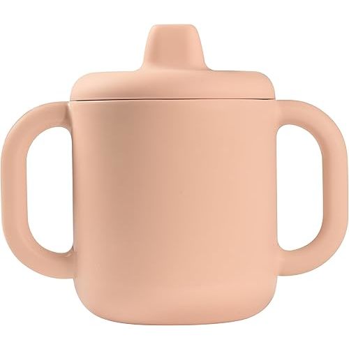 BEABA Silicone Training Cup, Soft Unbreakable Toddler Baby Sippy Cup, Leakproof Lid 5.5 oz (Rose)