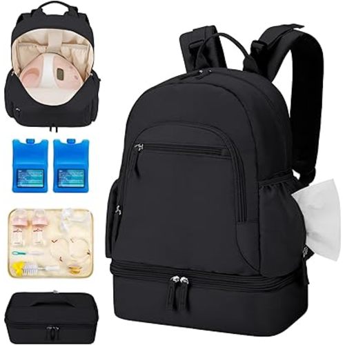 Breast Pump Backpack for Spectra S1 and S2 with Removable Cooler Compartment, Pumping Bag for Pump Accessories, Breast Pump Bag for Work, Travel and Family Use Black