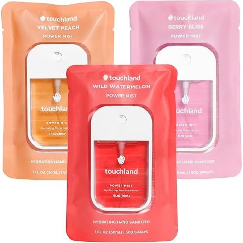 Touchland Power Mist Hydrating Hand Sanitizer Spray, JUICY Trio Set (Watermelon, Peach, Berry), 1 FL. OZ. Travel Size (Set of 3)