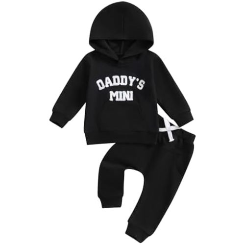 Toddler Baby Boy Clothes Fall Winter Outfits Embroidery Daddy's Mini Hoodie Sweatshirt & Joggers Pant Set
