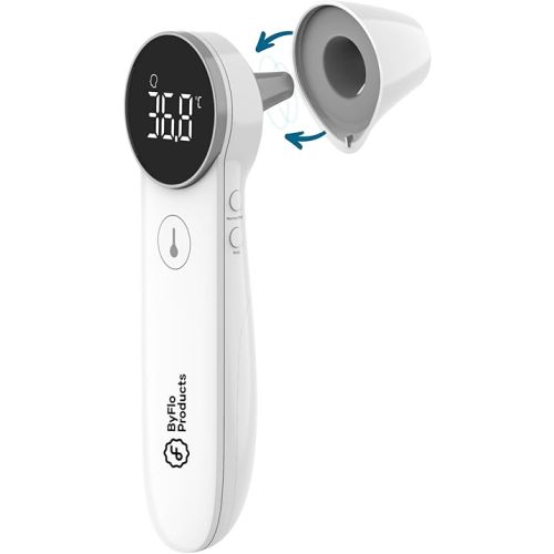 ByFloProducts, Ear and Forehead Thermometer, Thermometer Adult and Baby, Forehead Digital Thermometer, Infrared Touchless Thermometer, Temperature Memory and Fever Alarm, Easy to Use, Proudly Canadian