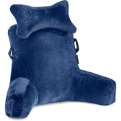 SLIGUY Reading Pillow-Extra Large 31" Bed Rest Pillow with Detachable Neck Roll & Arms for Sitting in Bed or Couch-Adult Backrest Reading Pillow for Reading/Watching TV/Gaming/Relaxing-Dark Blue