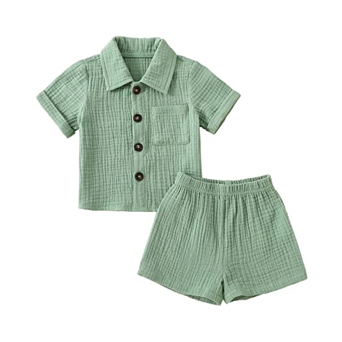 Baby Boys Clothes Set Toddler Infant Boys Button-down Shirt Tops + Cotton Gauze Shorts Summer Outfit 2PCS with Pockets