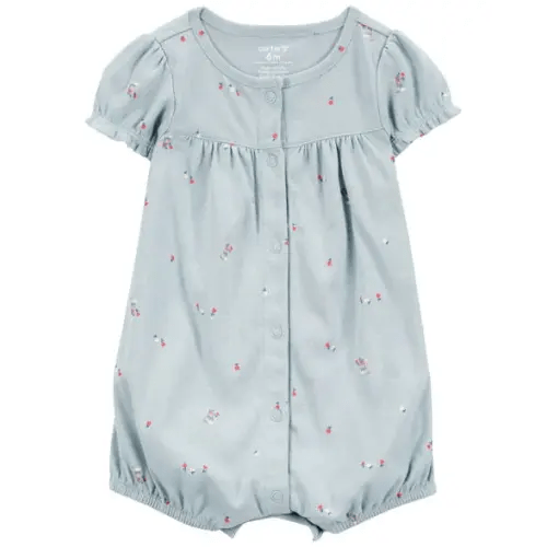 Baby Floral Print Ribbed Short-Sleeve Romper - Blue - Carter's | Carter's
