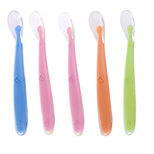 FACEGA 5Pcs Baby Spoons,Food-Grade Toddler Spoons,Non-Toxic Silicone Baby Spoon,Multicolor