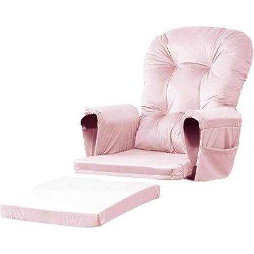 Lucky Monet 5Pcs Glider Rocker Replacement Cushions - Velvet Glider Cushions Replacement Set with Side Storage Pockets, Thick Glider Chair Cushions Washable & Non Slip, Cushion ONLY - Pink