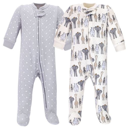 Hudson Baby Infant Boy Premium Quilted Zipper Sleep And Play 2pk, Royal Safari, 6-9 Months