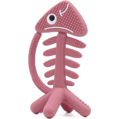 3in1 Infant Toys, Baby Teething Toys 3-6 6-12 Months, Teethers for Babies 3-6-12 Months, for Teething Relief, Baby Teether Gift, Silicone,Sensory, Baby Toys 0-6 Months,USA Patent Pending,Fish,(Pink)