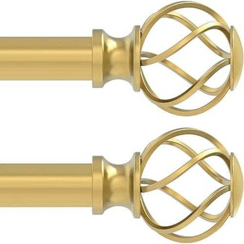 2 Pack Curtain Rods for Windows 18 to 45 Inch(1.5-3.75 Feet),3/4" Diameter Gold Drapery Rods with Twisted Cage Finials,Size:18-45 Inch