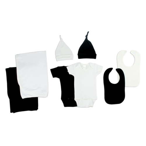 Bambini Black & White Newborn Baby Shower Layette Gift Set, 8pc (Baby Boys Or Baby Girls, Unisex)