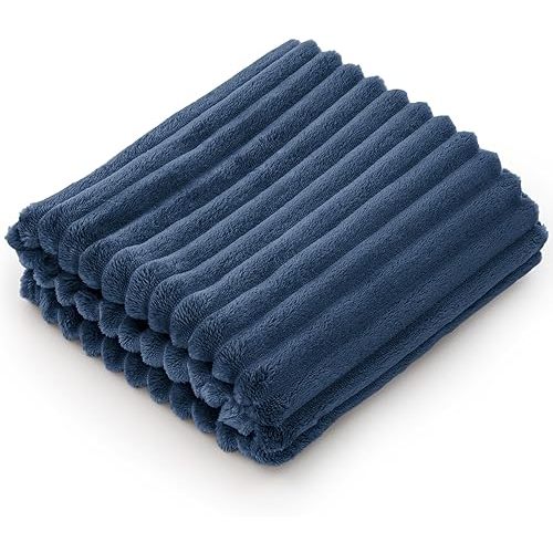 BEDELITE Baby Blankets for Boys Girls 30"x 40" - 3D Ribbed Jacquard Cute Fuzzy Fleece Blanket, Warm and Breathable Soft Cozy Infant Toddler Blanket for Newborn All Seasons Suitable, Navy Blue