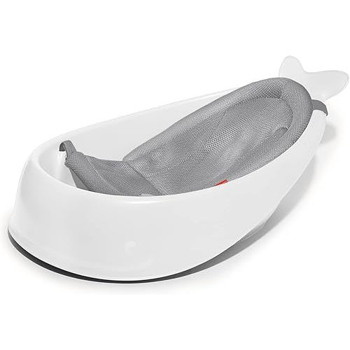 Skip Hop Baby Bath Tub, 3-Stage Smart Sling Tub, Moby, White