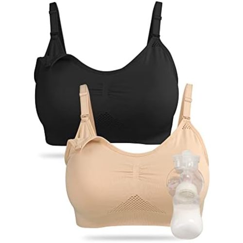 4HOW Pumping Bra Hands Free Nursing Pumping Bra All in One Wireless Padded Maternity Bralette for Large Bust