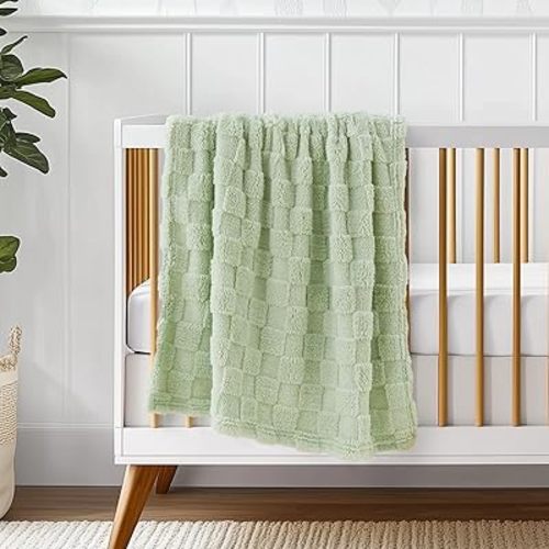 Checkered Baby Blankets Double-Sided Fleece Plush Toddler Blankets for Boys Girls, Lightweight Soft Cozy and Warm Newborn Receiving Blankets for Crib, Couch, Sofa 30 x 40 Inches Sage Tea Green
