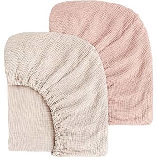 Muslin Cotton Crib Sheets - Neutral Fitted Sheets for Standard Crib& Toddler Mattress Soft and Breathable Baby Sheets for Boys and Girls - 28"x52" (Ivory & Pink)