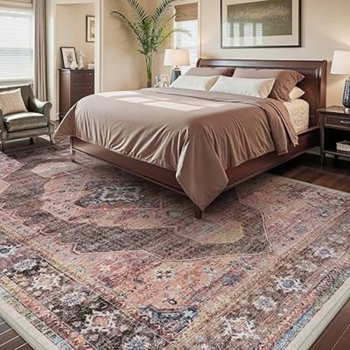 Engiw-Pink Brown 5x7 Area Rugs for Bedroom Living Room Rug Girl Nursery Rug for Study Room Dining Room Rugs Carpet Washable Easy Care Non Slip Soft