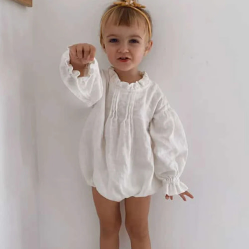 Girls Long Sleeve Linen Bodysuit | RYAN AND REMI