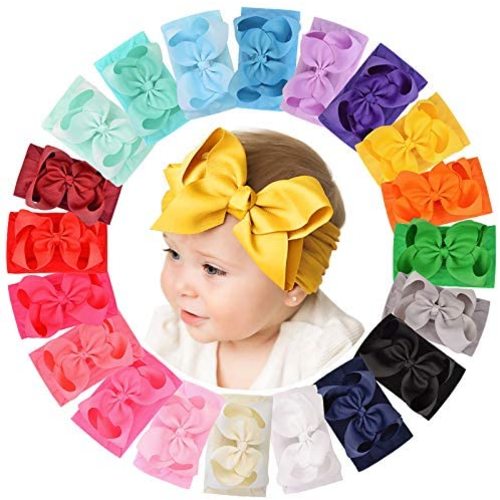 20pcs 6 Inches Baby Girls Big Bows Headbands Elastic Nylon Hairbands Turban Hair Accessories for Newborns Infants Toddlers and Kids