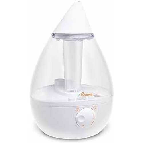Crane Ultrasonic Cool Mist Humidifier for Bedroom, Baby Nursery, Kids Room, Plants, or Office, Large 1 Gallon Tank, Filter Optional, Clear and White