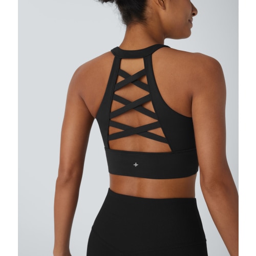 Softlyzero™ Plush Crisscross Backless Racerback Contrast Mesh Cropped Yoga Tank Top