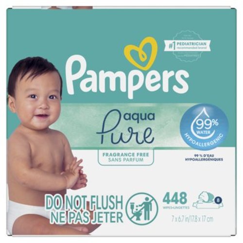 Pampers Aqua Pure Baby Wipes Unscented, 99% Water, 8 Pack, 448 Total Count (Select for More Options)