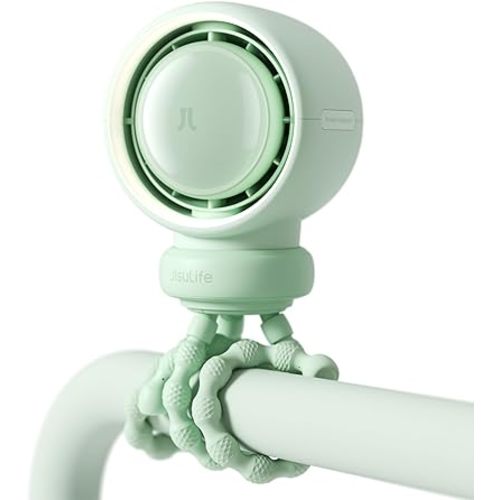 JISULIFE Stroller Fan Large, Battery Baby Crib Fan, Portable Desk Car Seat Camping Fan with 5 Speeds, Air Purify and Air Turbo Tech, Bladeless, Food-Grade Gifts for Outdoor, Treadmill, Golf - Green