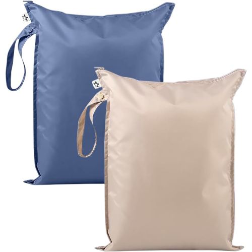 Tiny Twinkle Wet Dry Bag – 2 Pack Reusable Waterproof & Mess Proof Wet Bags for Swimsuits & Travel, Baby Towels & Beach Essentials,a Diaper Bag Must-Have(Periwinkle,Pebble)