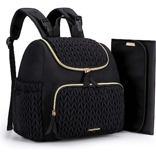 mommore Diaper Bag Small Diaper Backpack Stylish Baby Backpacks Travel Mini Maternity Bags with Insulated Pockets, Changing Pad, Stroller Straps
