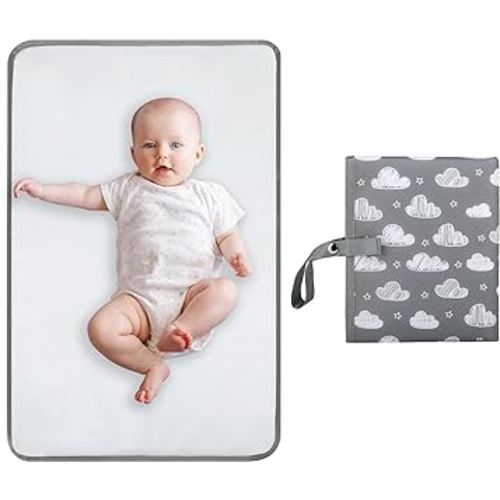 PHOEBUS BABY Portable Changing Pad - Waterproof Compact Diaper Changing Mat - Foldable Lightweight Travel Changing Station, Newborn Shower Gifts(Grey)