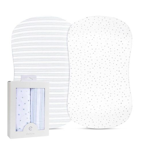 Bassinet Sheet Set 2 Pack - Baby Bassinet Sheets with 100% Jersey Cotton - Bassinet Sheets for Baby Boy(Blue Stars & Stripes)